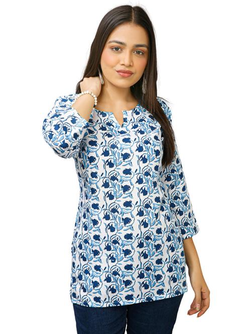 women floral three quarter sleeve staright kurti - 21704035 - Very Small Image - 1