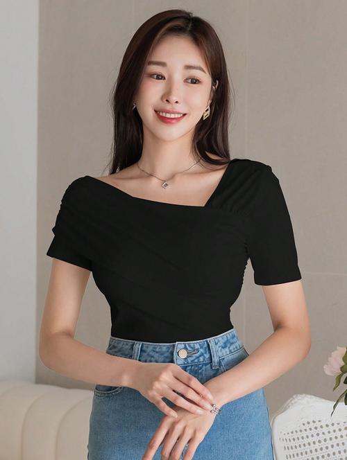 women solid asymmetric neck top - 21705241 - Very Small Image - 1