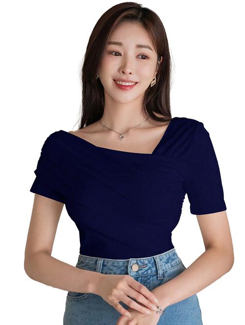 women solid asymmetric neck top - 21705261 - Very Small Image - 1