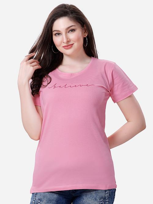 women round neck chest printed t-shirt - 21707141 - Very Small Image - 1
