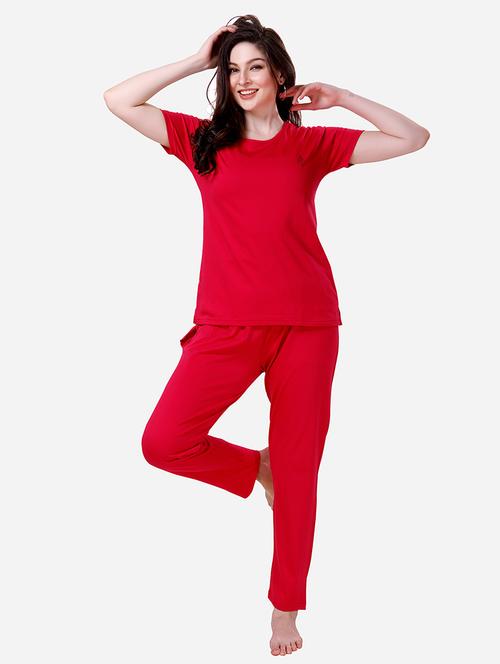 women solid nightwear t-shirt & pyjama set - 21707153 - Very Small Image - 1