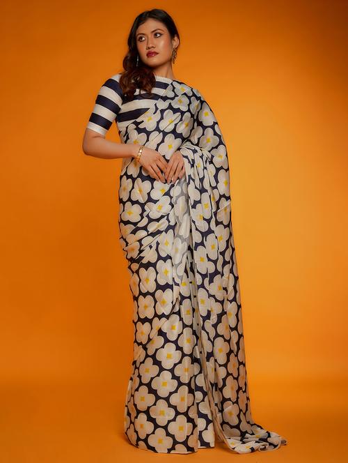 women black floral printed saree with blouse - 21707330 - Very Small Image - 1