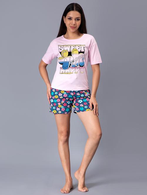 women printed nightwear t-shirt & shorts set - 21707783 - Very Small Image - 1