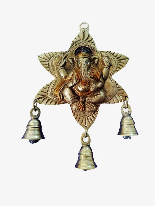 vidixn brass ganpati bell wall hanging/ganpati on star decorative showpiece for ganesh utsav, home decor, festivals, gifts - 21707824 - Very Small Image - 1