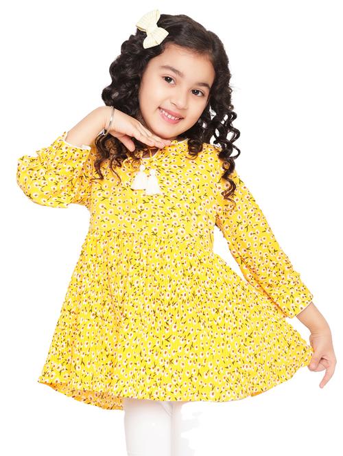 girls floral three quarter sleeve flared kurti - 21708005 - Very Small Image - 1