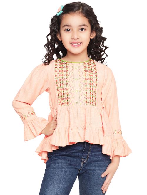 girls embroidered three quarter sleeve flared kurti - 21708007 - Very Small Image - 1