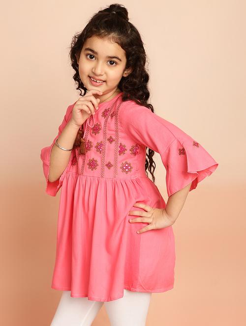 girls embroidered three quarter sleeve top - 21708063 - Very Small Image - 1