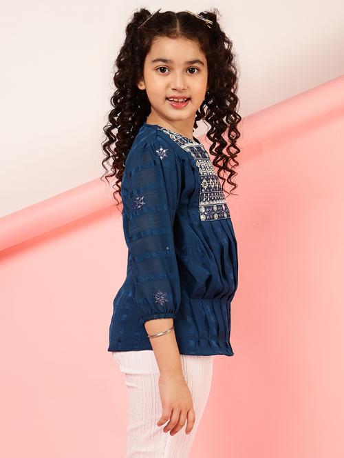 girls sequin embroidered notch neck top - 21708103 - Very Small Image - 1