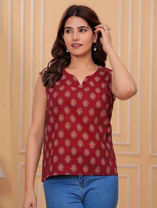 women block printed notch neck regular top - 21709143 - Very Small Image - 1