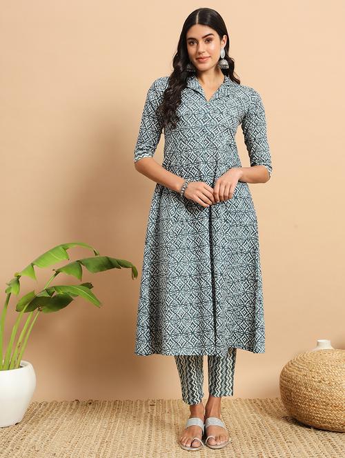 women printed three quarter sleeve a-line kurta - 21709156 - Very Small Image - 1