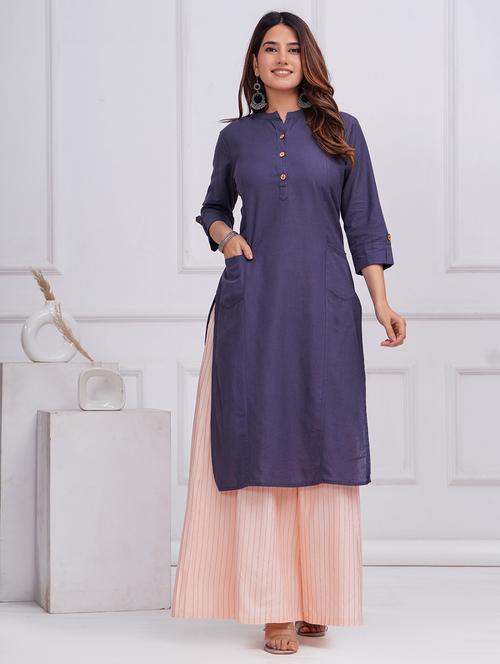 women solid three quarter sleeve straight kurta - 21709175 - Very Small Image - 1