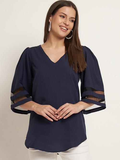 women solid puff sleeves regular top - 21709799 - Very Small Image - 1