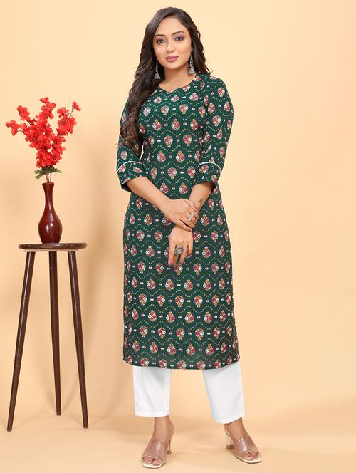 women printed three quarter sleeve straight kurta - 21710286 - Very Small Image - 1
