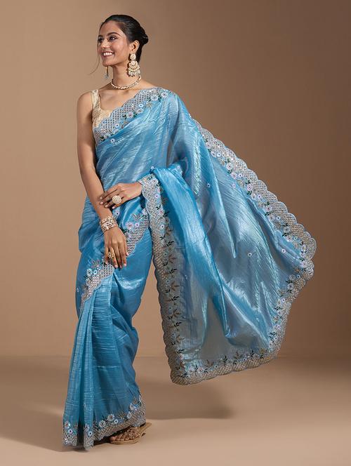 women light blue embroidered saree with blouse - 21710368 - Very Small Image - 1