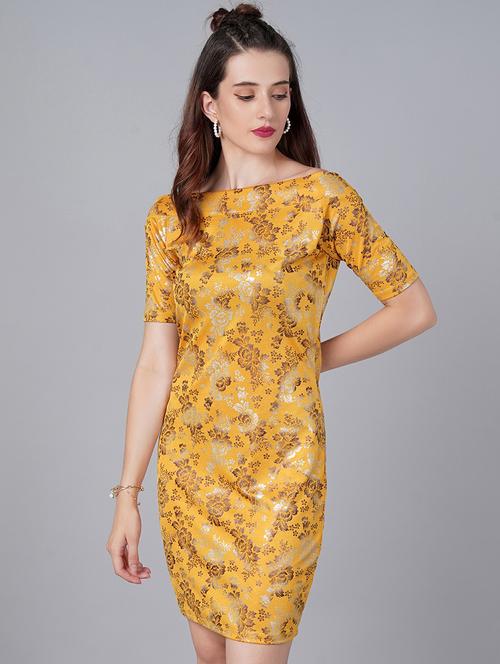 women foil print off shoulder bodycon dress - 21711065 - Very Small Image - 1