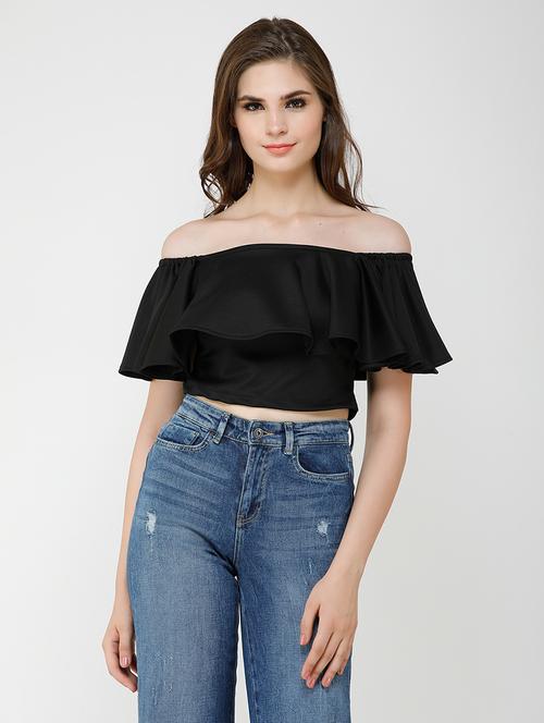 women solid off shoulder crop top - 21711114 - Very Small Image - 1