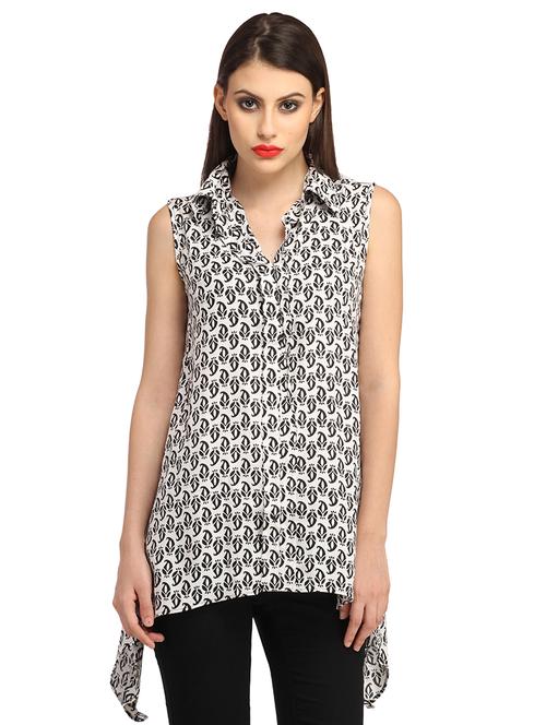 women printed collared asymmetric top - 21711154 - Very Small Image - 1