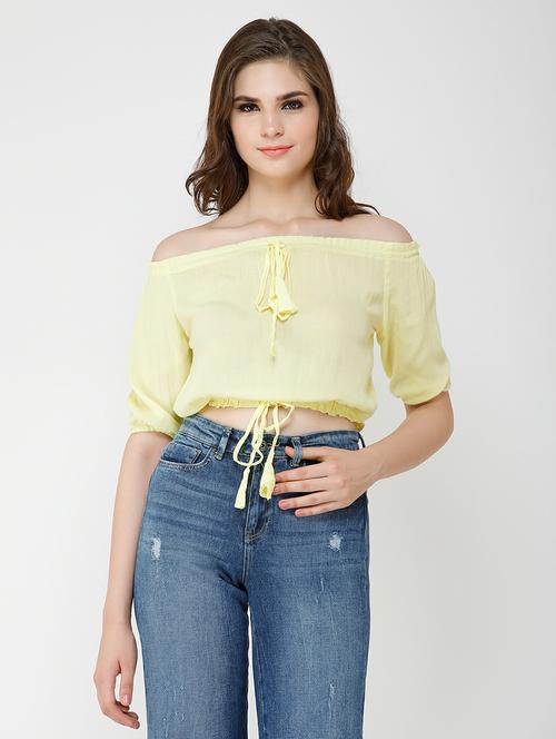 women solid off shoulder crop top - 21711210 - Very Small Image - 1