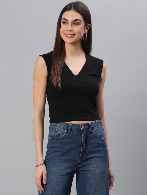 women solid sleeveless crop top - 21711445 - Very Small Image - 1