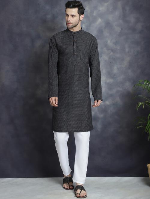 men mandarin neck striped long kurta - 21712158 - Very Small Image - 1