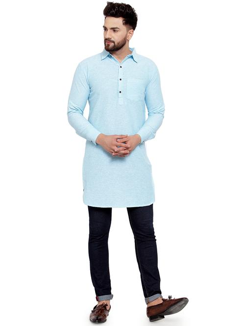 men long sleeves solid pathani kurta - 21712200 - Very Small Image - 1