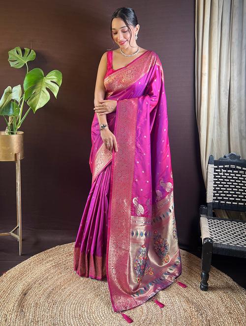 women self design paithani saree with blouse - 21712442 - Very Small Image - 1