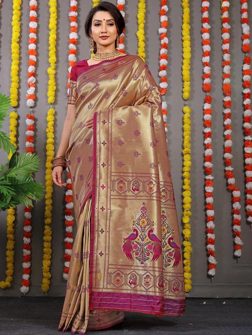 women self design paithani saree with blouse - 21712665 - Very Small Image - 1