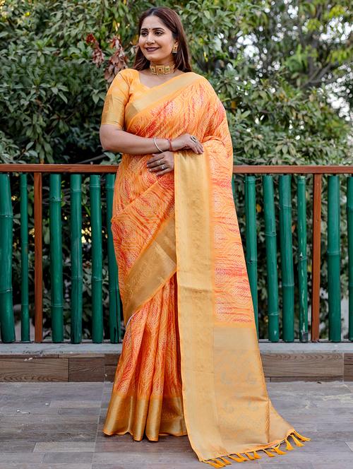 women bandhani zari bordered saree with blouse - 21712720 - Very Small Image - 1