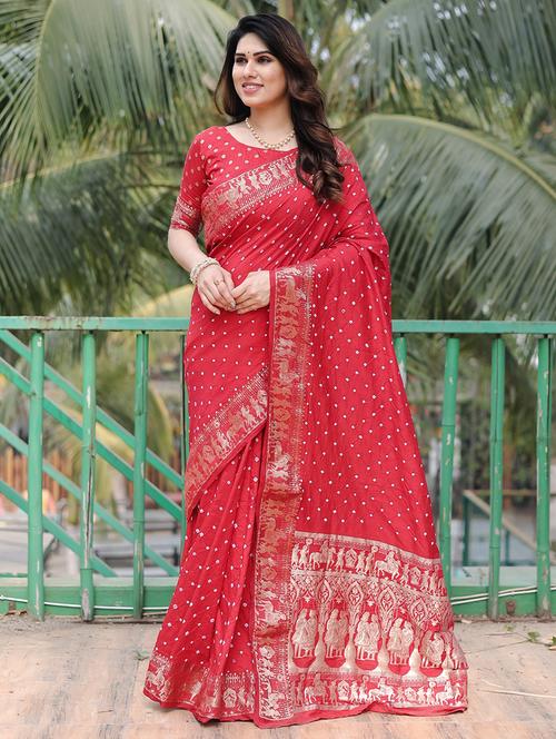 women bandhani zari bordered saree with blouse - 21712754 - Very Small Image - 1