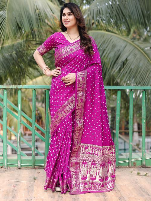 women bandhani printed bordered saree with blouse - 21712755 - Very Small Image - 1