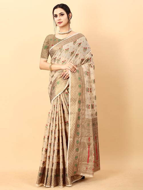 women self design zari bordered saree with blouse - 21712978 - Very Small Image - 1