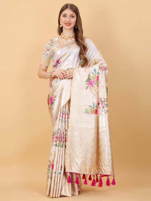women floral self design bordered saree with blouse - 21713026 - Very Small Image - 1