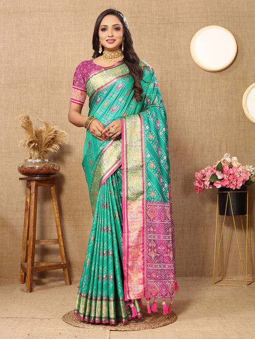 women self design patola saree with blouse - 21713140 - Very Small Image - 1