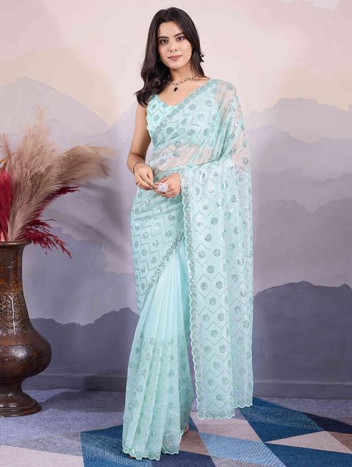 women sequin work embellished saree with blouse - 21713584 - Very Small Image - 1