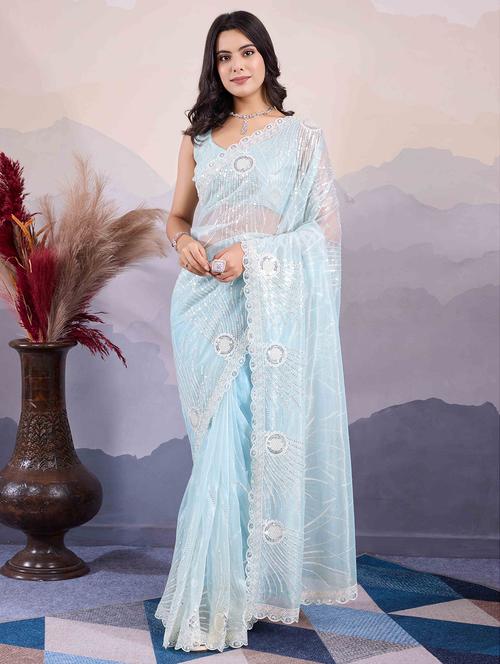 women sequin work embroidered saree with blouse - 21713590 - Very Small Image - 1