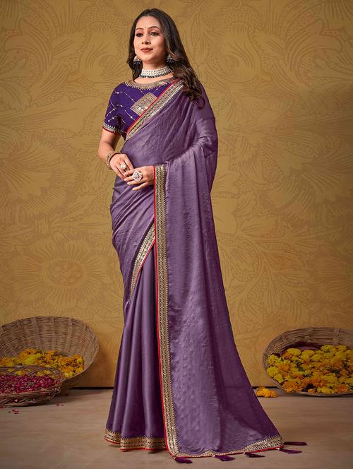 women purple embellished lace work saree with blouse - 21713622 - Very Small Image - 1