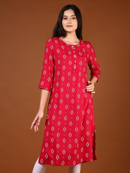 women three quarter sleeves straight kurta - 21713870 - Very Small Image - 1