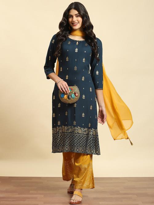 women three quarter sleeve kurta pant with dupatta set - 21714307 - Very Small Image - 1