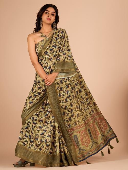 women printed bordered saree with blouse - 21714438 - Very Small Image - 1