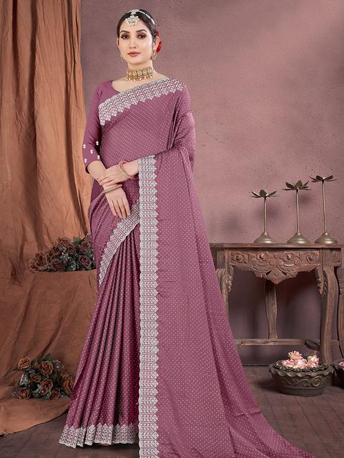 women purple embellished saree with blouse - 21714444 - Very Small Image - 1