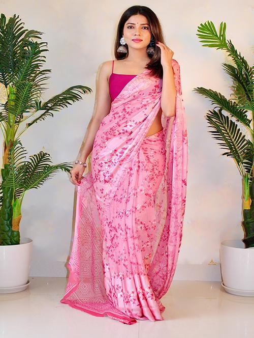 women pink printed saree with blouse - 21714811 - Very Small Image - 1