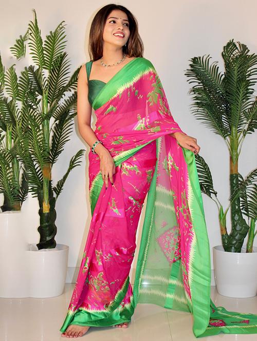 women pink printed saree with blouse - 21714828 - Very Small Image - 1