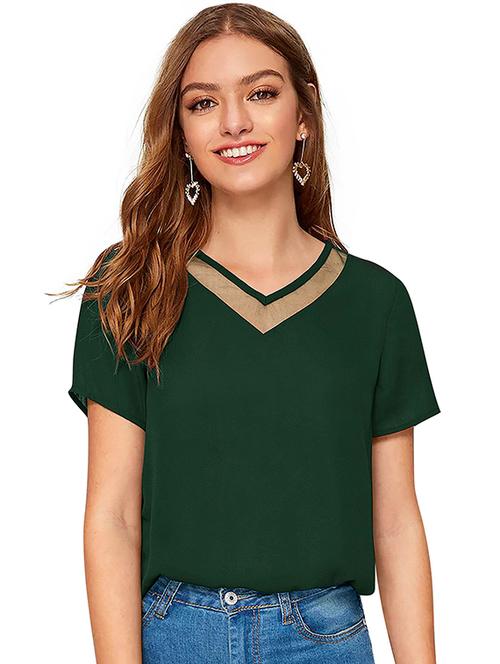 women solid short sleeves regular top - 21714916 - Very Small Image - 1