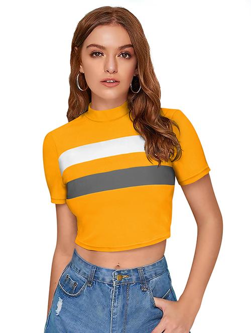 women striped short sleeve crop top - 21714927 - Very Small Image - 1