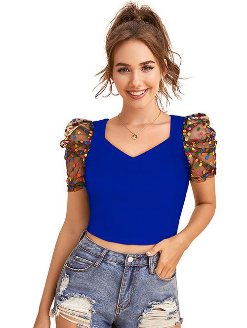 women solid puff sleeevs crop top - 21714969 - Very Small Image - 1