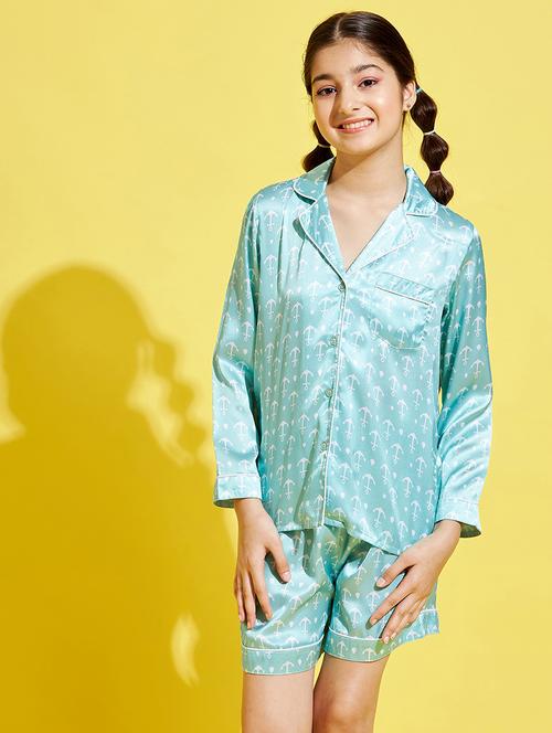 girls printed satin shorts nightwear set - 21715892 - Very Small Image - 1