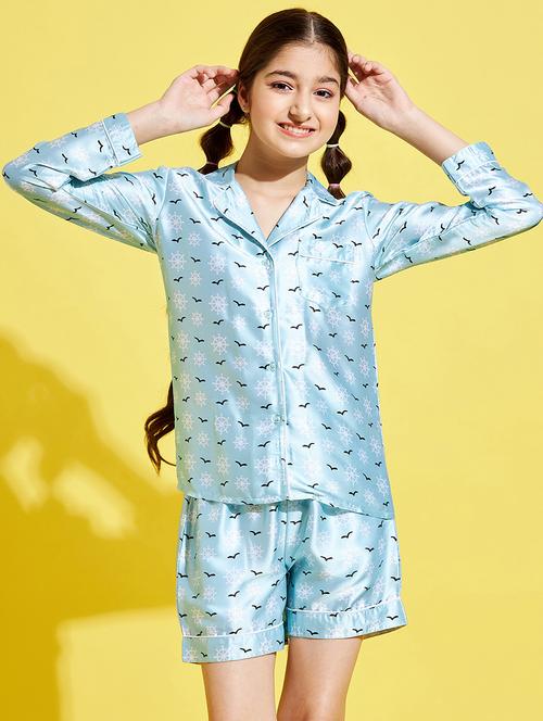 girls printed satin shorts nightwear set - 21715896 - Very Small Image - 1