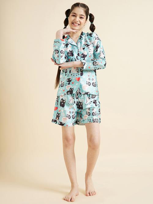 girls printed satin shorts nightwear set - 21715903 - Very Small Image - 1