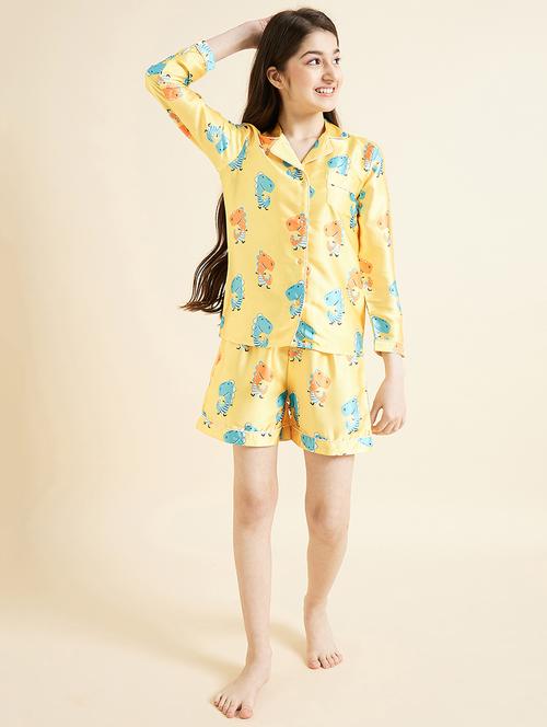 girls printed satin shorts nightwear set - 21715908 - Very Small Image - 1