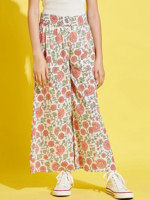 girls white floral printed palazzo - 21716168 - Very Small Image - 1